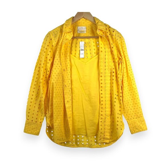 NWT J Crew Lemon Canary Yellow Eyelet Cotton Lace Shirt Blouse & Tank Top Set 4 - Picture 3 of 5